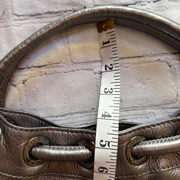 Michael Michael Kors Hobo Bag Studded Top Handle Leather Purse Silver Metallic L - Picture 11 of 14